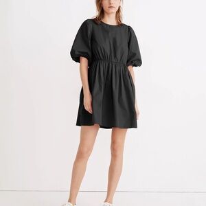 Madewell Poplin Crewneck Bubble-Sleeve Mini Dress